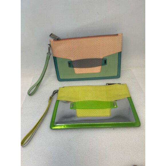 Corsoundici Italian Leather Clutch Wristlet Set Colorblock Neon 90x - Picture 1 of 12